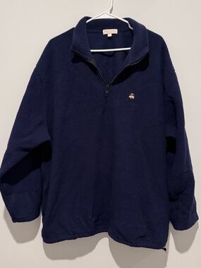 Brooks Brothers Navy Half-Zip Fleece Pullover with Embroidered Logo